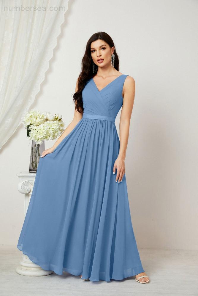 Women's Chiffon Long Bridesmaid Dresses A line Sleeveless Formal Prom Gown for Evening Party Homecoming Dresses 2808-numbersea