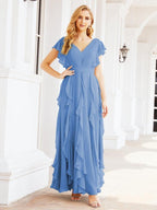 Ruffled Bridesmaid Dresses with Sleeves Long Formal Party Dress 28041-numbersea