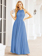 Numbersea Sleeveless Bridesmaid Dresses Long Prom Gown Zipper with Keyhole Back 28056-numbersea
