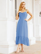 Numbersea Women Strap Chiffon Bridesmaid Dress Ankle Length Sleeveless Blackless Ruffle A Line