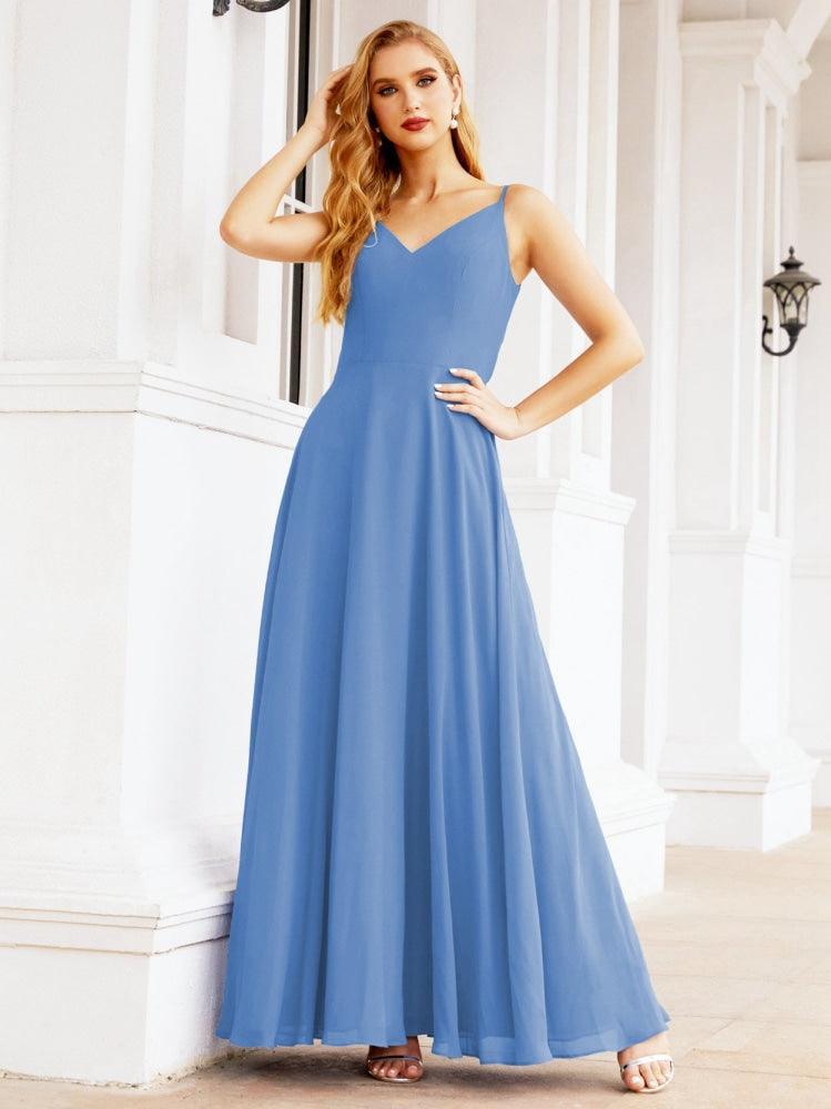 Numbersea Spaghetti Strap Bridesmaid Dresses V Neck Butterfly Back Fromal Evening Party Prom Gown 28036-numbersea