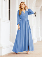 Numbersea Women's Chiffon Bridesmaid Dress A line Long Sleeves Formal Evening Prom Gown for Wedding Guest 28032-numbersea