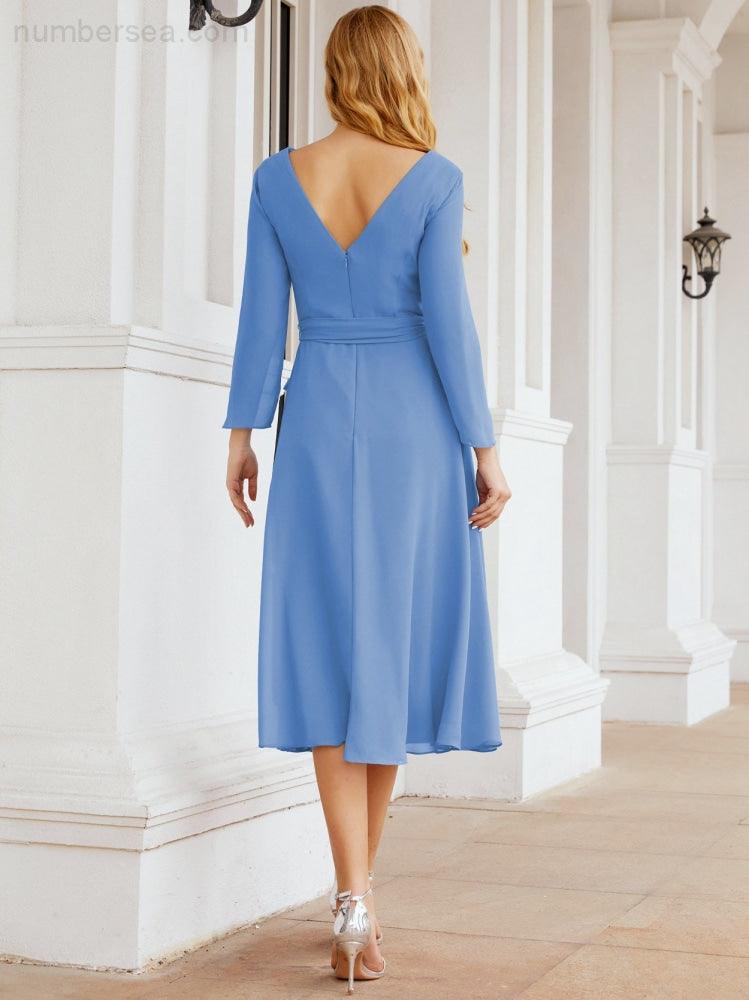Bridesmaid Dress V-Back Waist Belt Mother of the Bride Wedding Guest 28031-numbersea