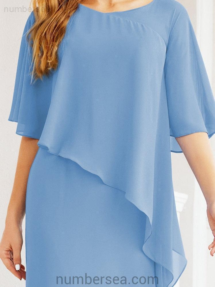 Numbersea Formal Party Gown Dress Long Chiffon Mother Of The Bride Dresses With Ruffle Cape 28026