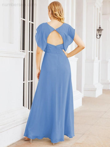 Numbersea Bridesmaid Dresses Cape Formal Prom Dress Open Back Gowns for Mother of The Bride 28058-numbersea