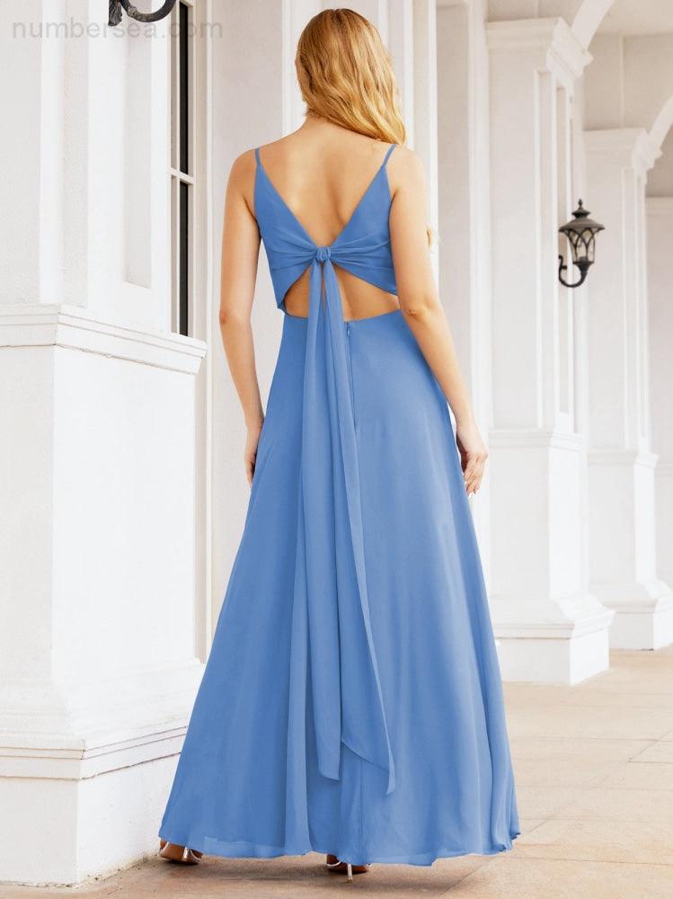 Numbersea Spaghetti Strap Bridesmaid Dresses V Neck Butterfly Back Fromal Evening Party Prom Gown 28036-numbersea
