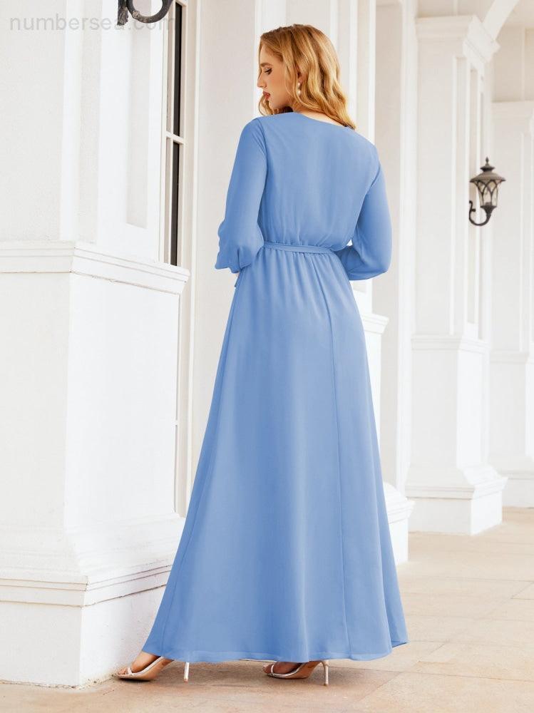 Numbersea Women's Chiffon Bridesmaid Dress A line Long Sleeves Formal Evening Prom Gown for Wedding Guest 28032-numbersea