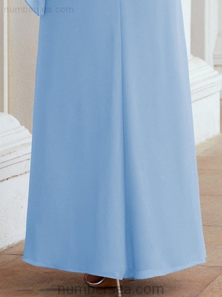 Numbersea Formal Party Gown Dress Long Chiffon Mother Of The Bride Dresses With Ruffle Cape 28026