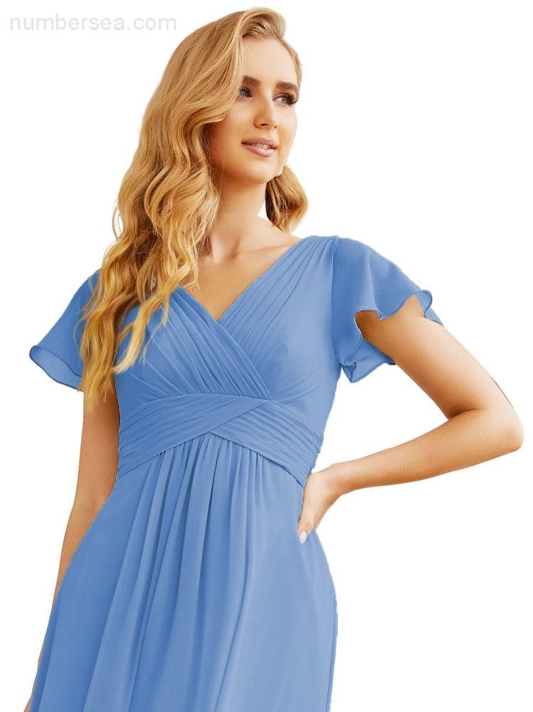 Numbersea Formal Prom Gowns for Mother of The Bride Cap Sleeves Bridesmaid Dress 28047-numbersea