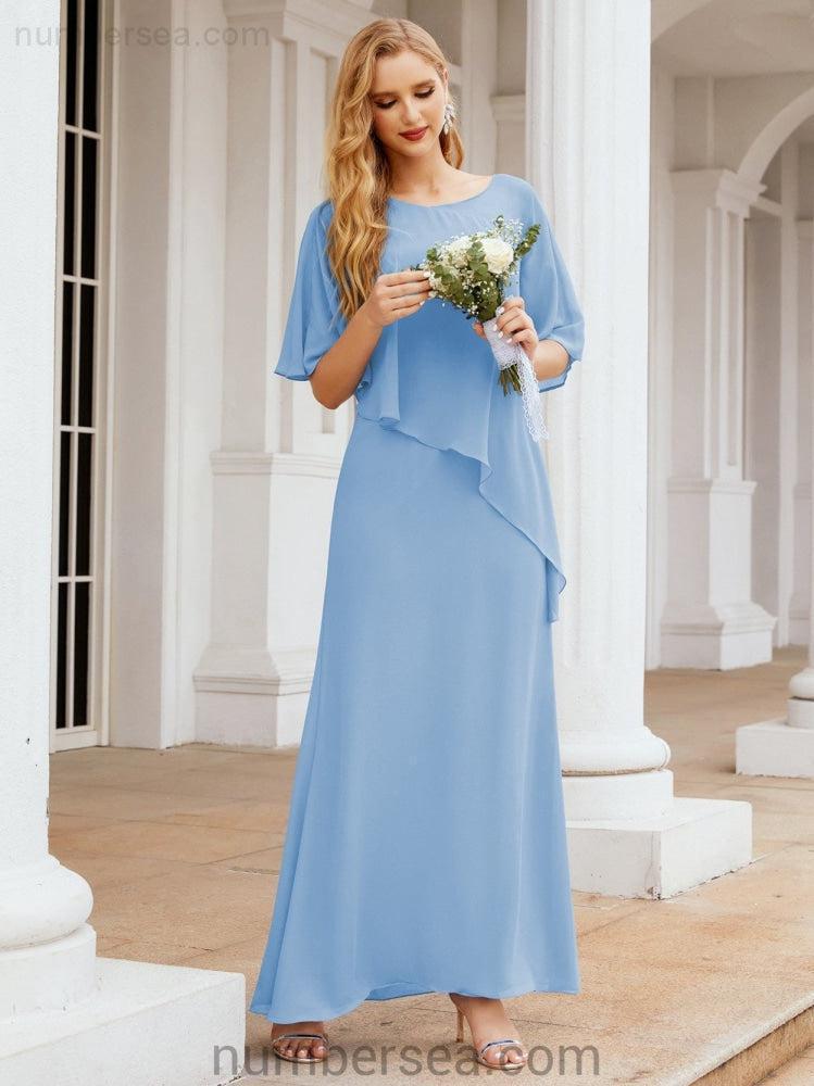 Numbersea Formal Party Gown Dress Long Chiffon Mother Of The Bride Dresses With Ruffle Cape 28026
