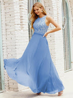 Lace Bridesmaid Dress Floor Length Evening Gowns with Pockets 28017-numbersea
