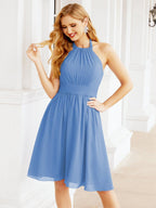 Numbersea Neckholder-Brautjungfernkleid aus Chiffon, kurz, ärmellos, formelles Partykleid, offener Rücken, 28023