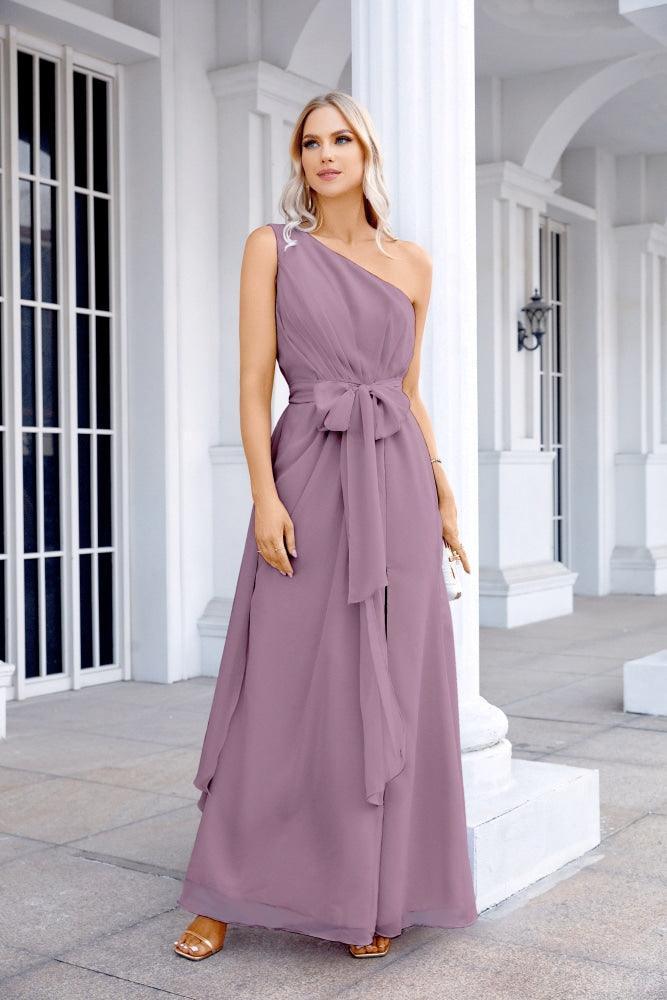 Ladies Chiffon One Shoulder Bridesmaid Evening Dress Wedding Party Evening Dress 28133-numbersea