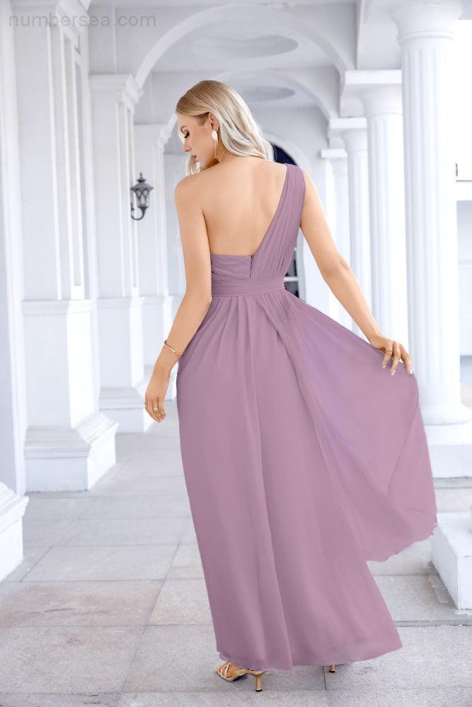 Ladies Chiffon One Shoulder Bridesmaid Evening Dress Wedding Party Evening Dress 28133-numbersea
