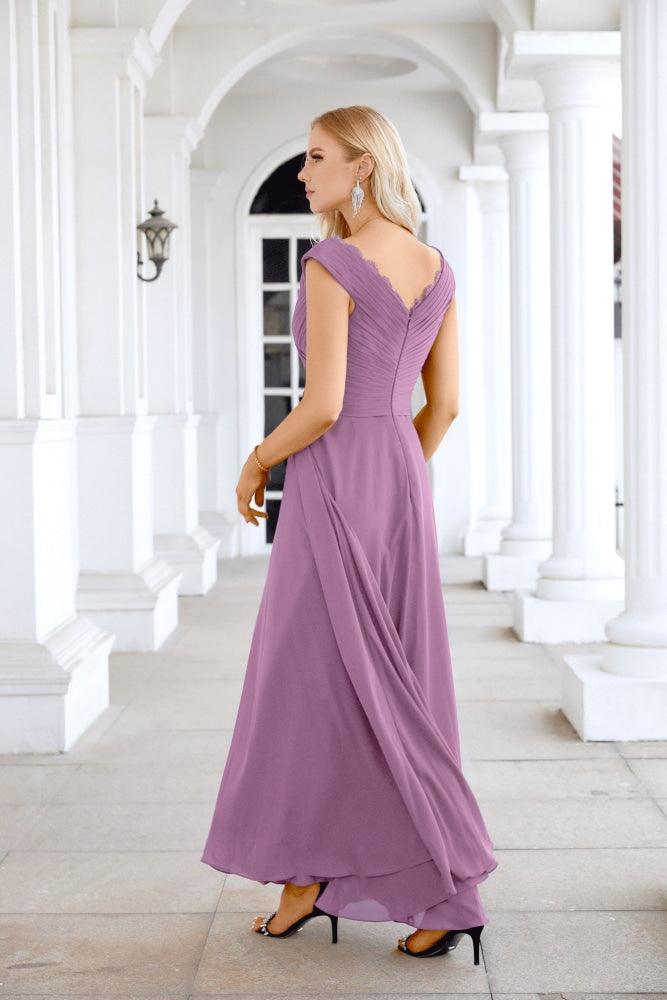 Ladies Chiffon V Neck Sleeveless Floor Length Bridesmaid Evening Dress Wedding Party Evening Dress 28126-numbersea
