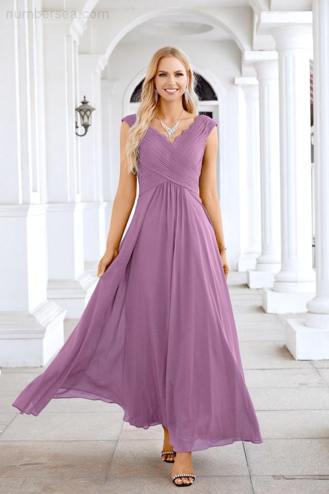 Ladies Chiffon V Neck Sleeveless Floor Length Bridesmaid Evening Dress Wedding Party Evening Dress 28126-numbersea