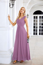 Ladies Chiffon V Neck Sleeveless Floor Length Bridesmaid Evening Dress Wedding Party Evening Dress 28126-numbersea