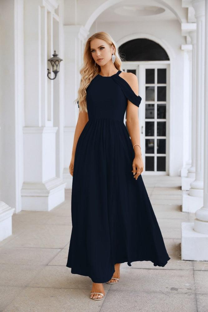 Ladies Chiffon Off Shoulder Swing Sleeve Front Slit Bridesmaid Evening Dress Wedding Party Evening Dress 28117-numbersea