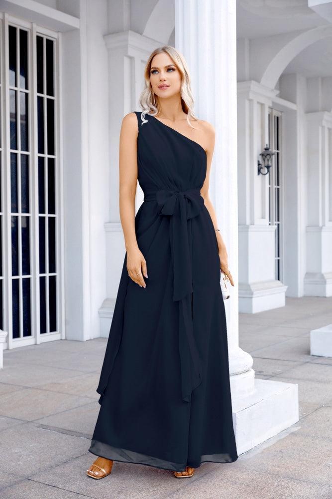 Ladies Chiffon One Shoulder Bridesmaid Evening Dress Wedding Party Evening Dress 28133-numbersea