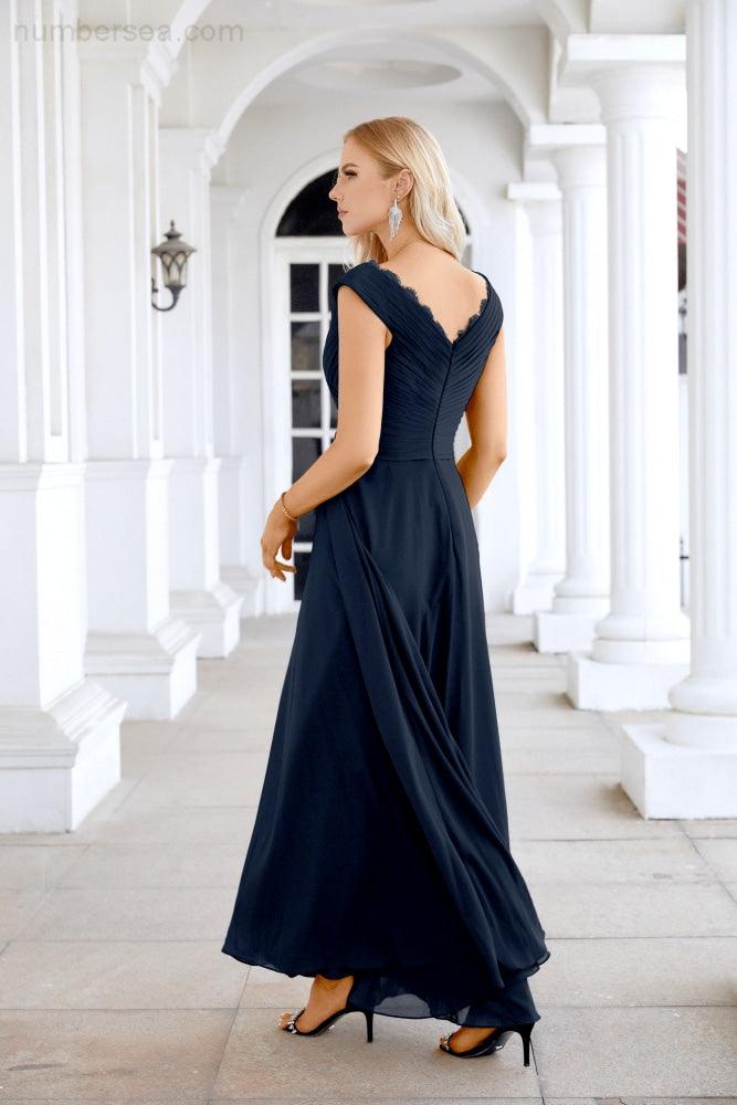 Ladies Chiffon V Neck Sleeveless Floor Length Bridesmaid Evening Dress Wedding Party Evening Dress 28126-numbersea