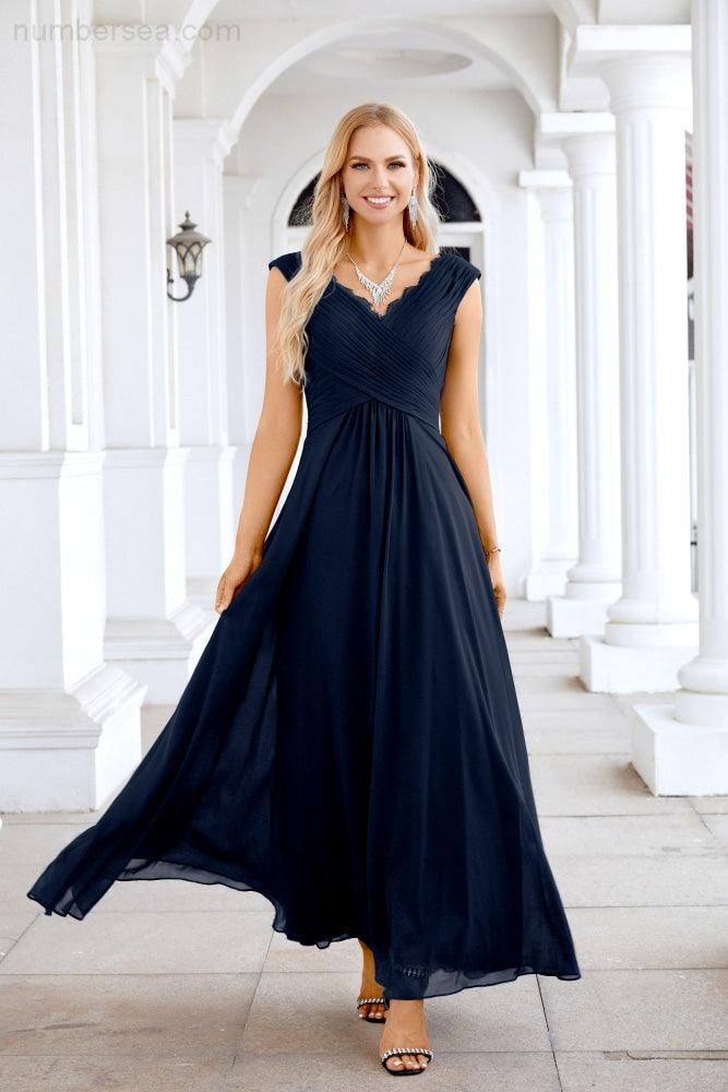 Ladies Chiffon V Neck Sleeveless Floor Length Bridesmaid Evening Dress Wedding Party Evening Dress 28126-numbersea