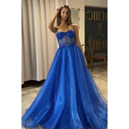 Vestido de fiesta brillante con apliques de encaje y tirantes finos para mujer 