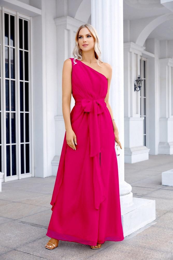 Ladies Chiffon One Shoulder Bridesmaid Evening Dress Wedding Party Evening Dress 28133-numbersea