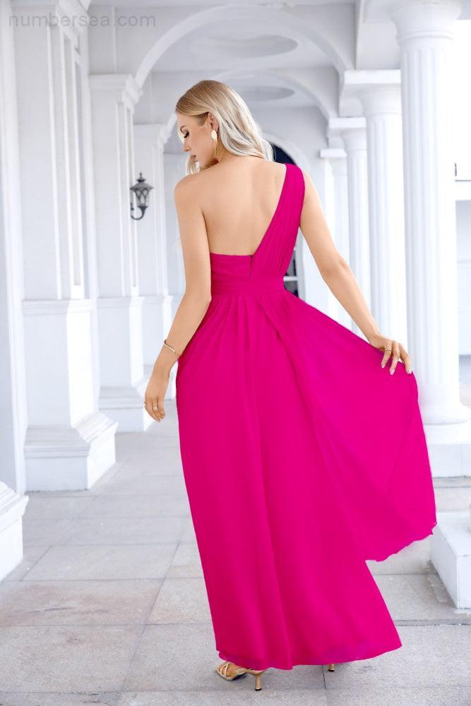 Ladies Chiffon One Shoulder Bridesmaid Evening Dress Wedding Party Evening Dress 28133-numbersea