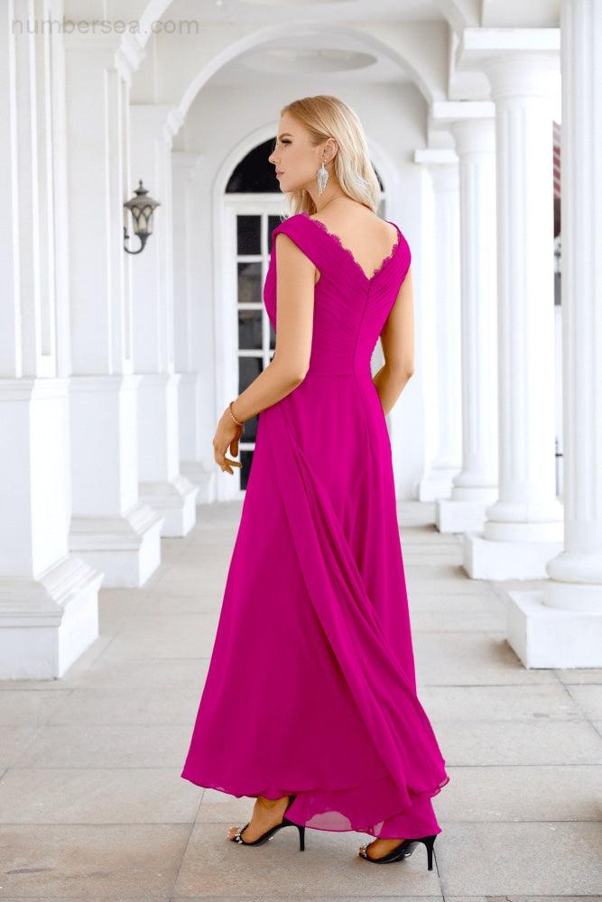 Ladies Chiffon V Neck Sleeveless Floor Length Bridesmaid Evening Dress Wedding Party Evening Dress 28126-numbersea