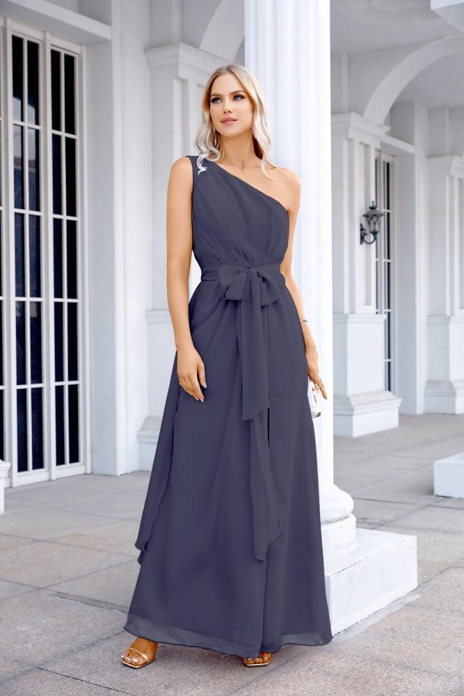 Ladies Chiffon One Shoulder Bridesmaid Evening Dress Wedding Party Evening Dress 28133-numbersea