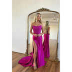 Sheath Straps Lace Appliques Side Slit Long Prom Dress