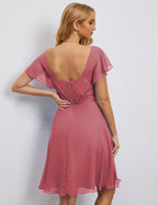 Numbersea Chiffon Bridesmaid Dress V Neck Short Cocktail Gowns For Juniors Homecoming Dresses 28077