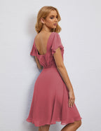 Numbersea Chiffon Bridesmaid Dress V Neck Short Cocktail Gowns For Juniors Homecoming Dresses 28077