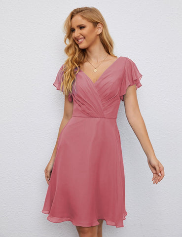 Numbersea Chiffon Bridesmaid Dress V Neck Short Cocktail Gowns For Juniors Homecoming Dresses 28077