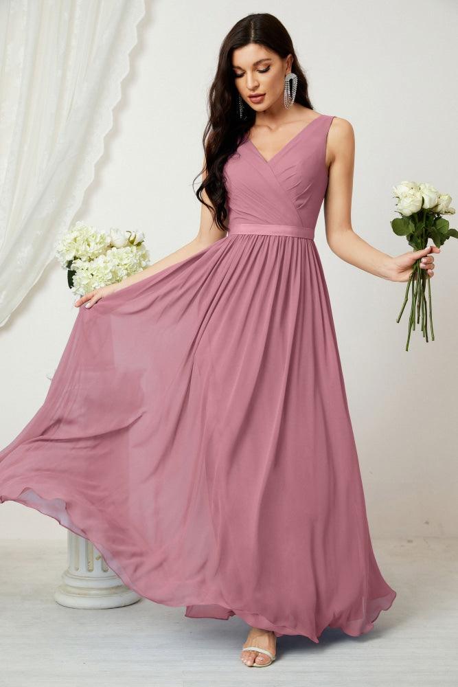 Women's Chiffon Long Bridesmaid Dresses A line Sleeveless Formal Prom Gown for Evening Party Homecoming Dresses 2808-numbersea