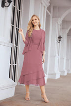 Numbersea Formal Party Gown Dress Chiffon Long Mother of The Bride Dresses with Ruffle Cape 28072 - numbersea