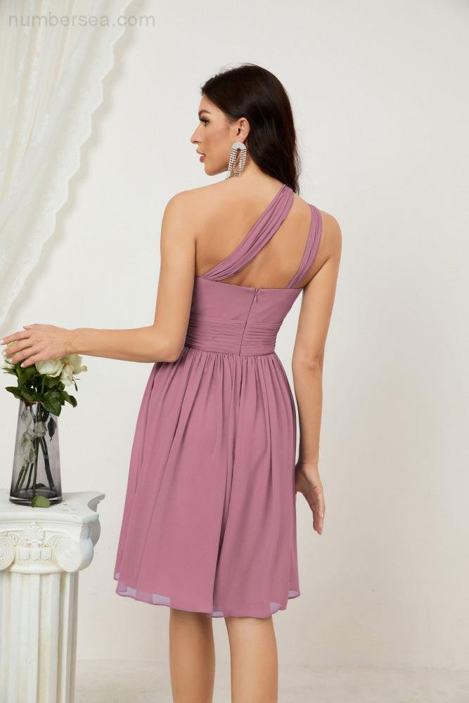 Numbersea Women Chiffon Short One Shoulder Bridesmaid Dress Formal Dresses For Party Homecoming 2804