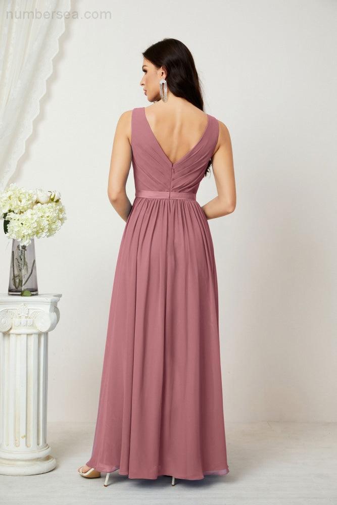 Women's Chiffon Long Bridesmaid Dresses A line Sleeveless Formal Prom Gown for Evening Party Homecoming Dresses 2808-numbersea