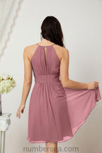 Halter Bridesmaid Dresses Knee Length A Line Formal Evening Party Cocktail Dress 28011