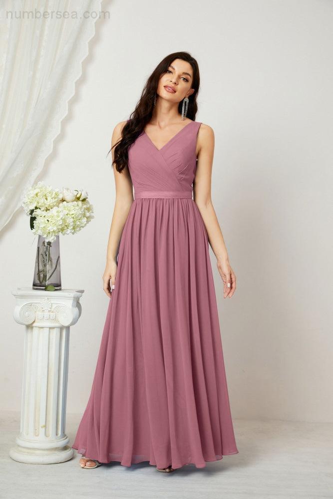 Women's Chiffon Long Bridesmaid Dresses A line Sleeveless Formal Prom Gown for Evening Party Homecoming Dresses 2808-numbersea
