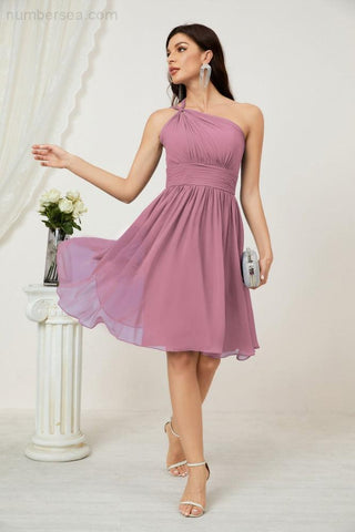 Numbersea Women Chiffon Short One Shoulder Bridesmaid Dress Formal Dresses For Party Homecoming 2804