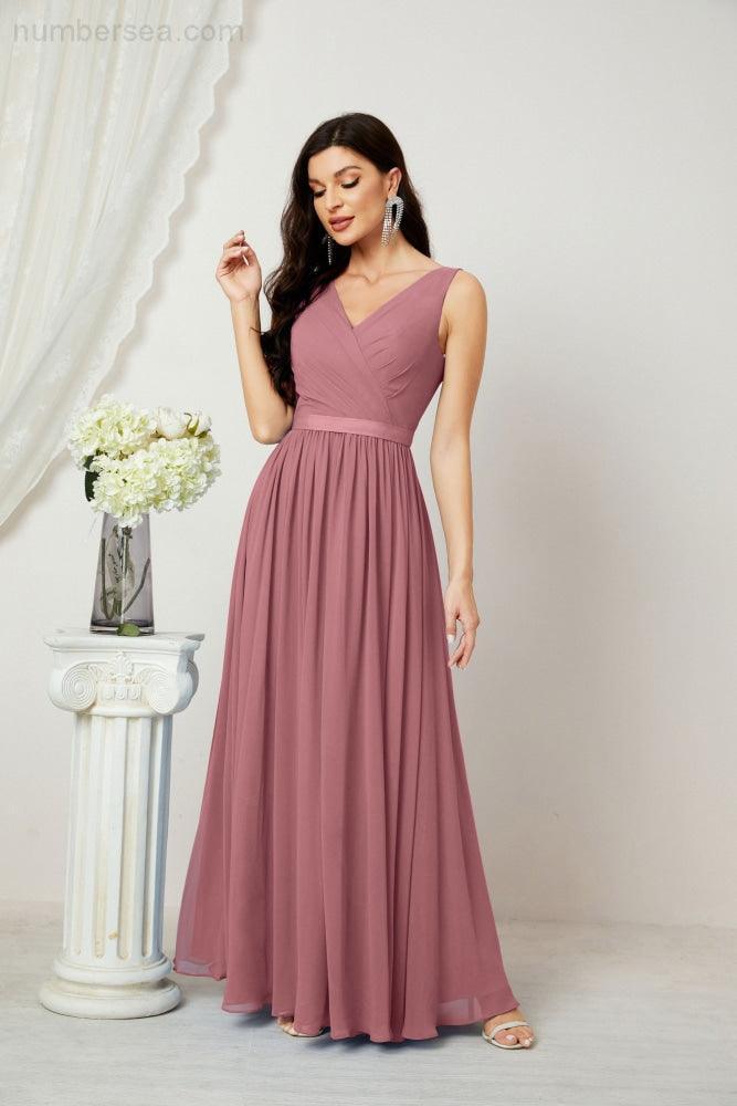 Women's Chiffon Long Bridesmaid Dresses A line Sleeveless Formal Prom Gown for Evening Party Homecoming Dresses 2808-numbersea