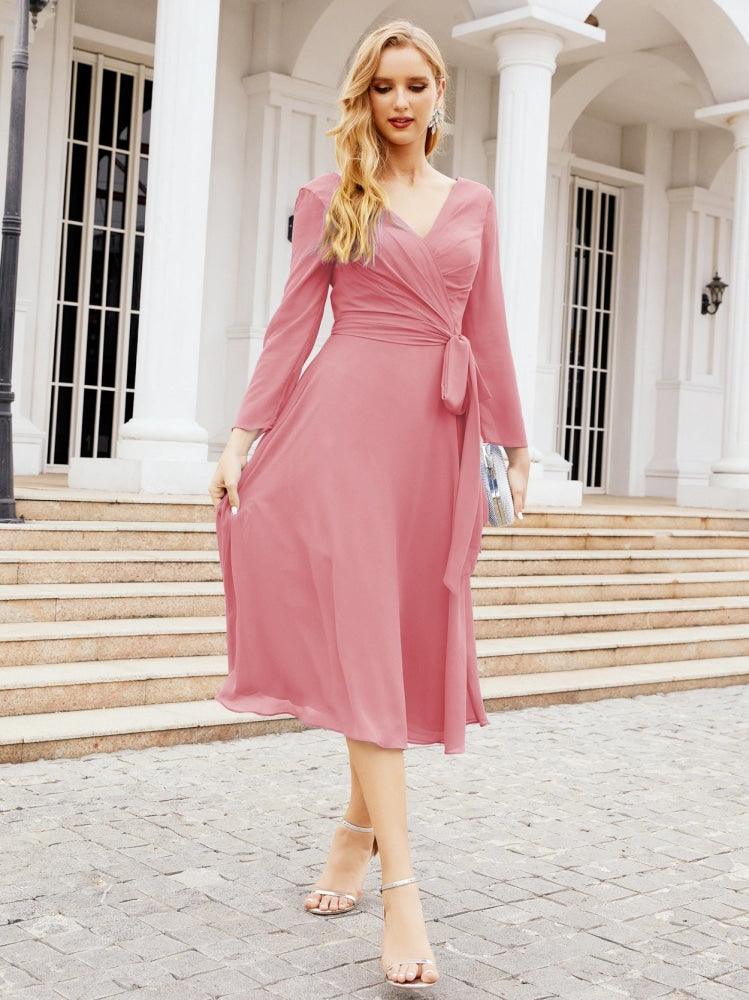 Bridesmaid Dress V-Back Waist Belt Mother of the Bride Wedding Guest 28031-numbersea