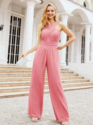 Numbersea Crisscross Neck Jumpsuit Formal Evening Dress Long Bridesmaid Dresses Bell-bottomed Pants 28033-numbersea