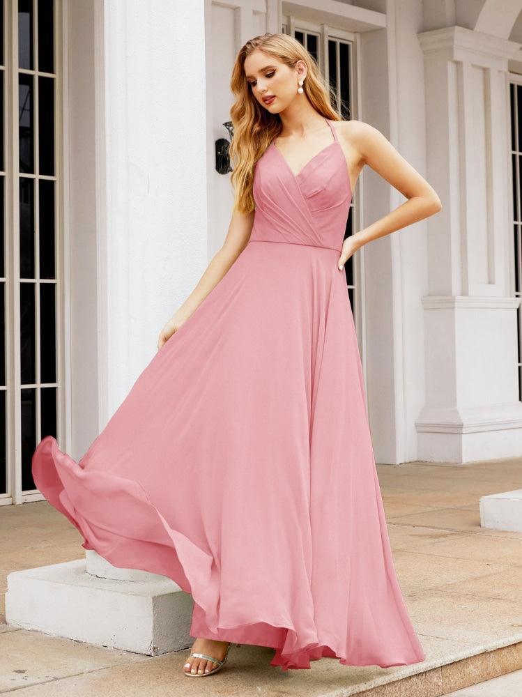 Numbersea Halter Chiffon Bridesmaid Dresses Wedding Appare Sleeveless Formal Prom Dress with Ruffled Back 28035-numbersea