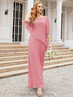 Numbersea Formal Party Gown Dress Long Chiffon Mother Of The Bride Dresses With Ruffle Cape 28026