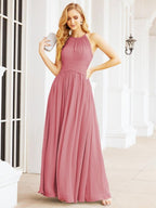 Numbersea Sleeveless Bridesmaid Dresses Long Prom Gown Zipper with Keyhole Back 28056-numbersea
