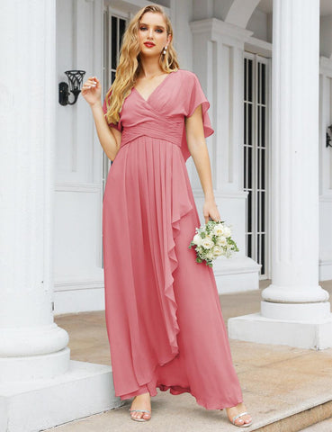 Numbersea Chiffon Bridesmaid Dresses Long Formal Evening Prom Mother of The Bride Dress with Flutter Sleeve     SEA28040