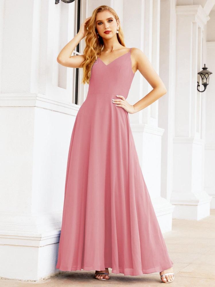 Numbersea Spaghetti Strap Bridesmaid Dresses V Neck Butterfly Back Fromal Evening Party Prom Gown 28036-numbersea