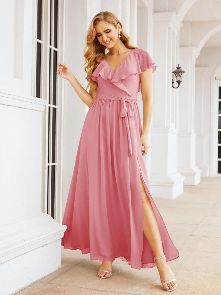 Bridesmaid Dresses with Flutter Sleeves Formal Evening Party Prom Gowns 28044-numbersea